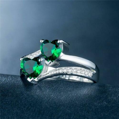 2.10 Ct Heart Shape Green Emerald 925 Sterling Silver Solitaire Proposal Ring