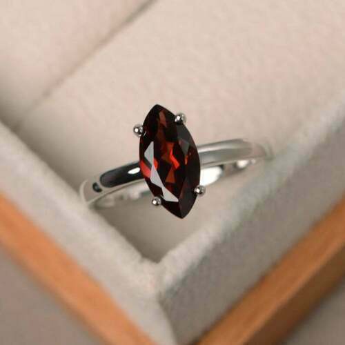 2 Ct Marquise Cut Red Garnet 925 Sterling Silver January Birthstone Solitaire Ring - atjewels.in