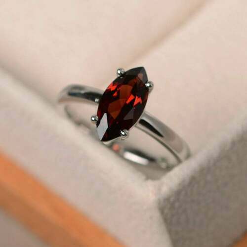 2 Ct Marquise Cut Red Garnet 925 Sterling Silver January Birthstone Solitaire Ring - atjewels.in