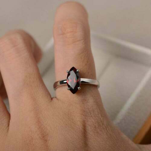 2.19 Ct Marquise Cut Red Garnet Solitaire Engagement Ring 925 Sterling Silver