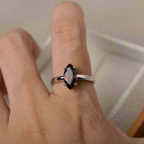 2 Ct Marquise Cut Red Garnet 925 Sterling Silver January Birthstone Solitaire Ring - atjewels.in