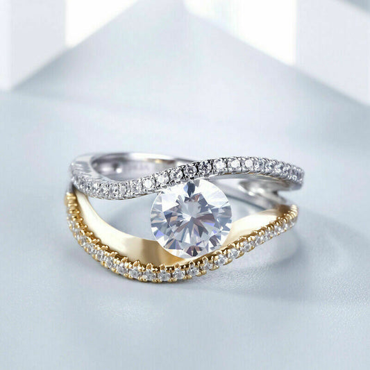 2.10 Ct Round Cut Diamond Two Tone 925 Sterling Silver Split Shank Engagement Wedding Ring - atjewels.in