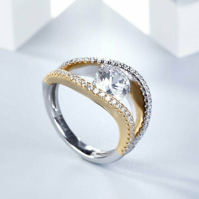2.10 Ct Round Cut Diamond Two Tone 925 Sterling Silver Split Shank Engagement Wedding Ring - atjewels.in