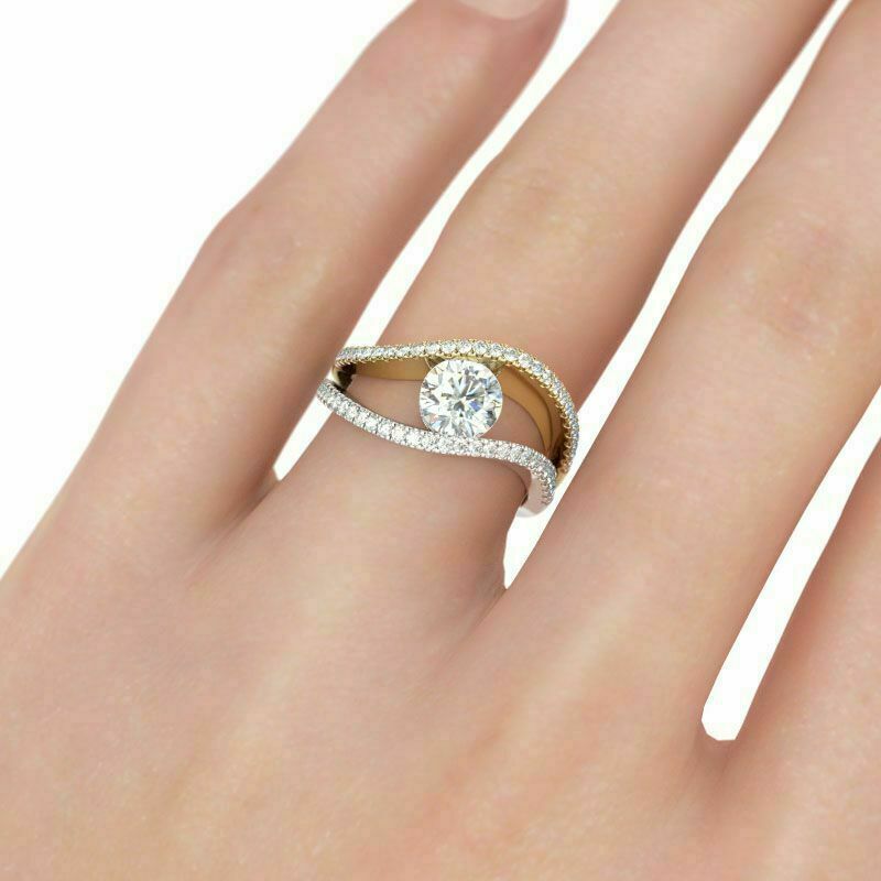 2.10 Ct Round Cut Diamond Two Tone 925 Sterling Silver Split Shank Engagement Wedding Ring - atjewels.in