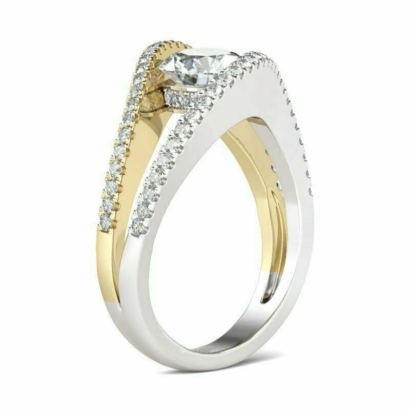 2.10 Ct Round Cut Diamond Two Tone 925 Sterling Silver Split Shank Engagement Wedding Ring - atjewels.in