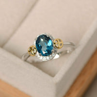 2.20 Ct Oval Cut London Blue Topaz 925 Sterling Silver Solitaire Two-Tone Anniversary Gift Ring