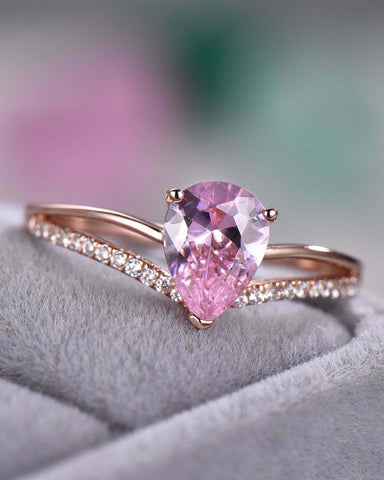 2.20 Ct Pear Cut Pink Sapphire Solitaire W/Accents Engagement Ring 925 Sterling Silver
