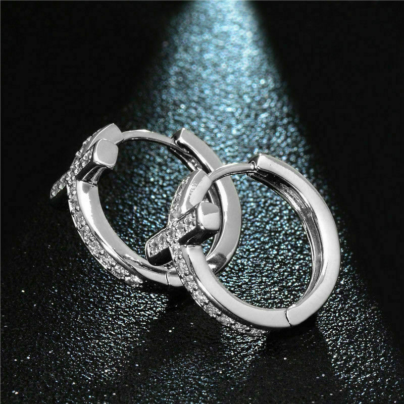 2.20Ct Round Cut VVS1/D Diamond Cross Hoop Earrings 925 Sterling Silver