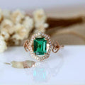 2.10 Ct Emerald Cut Green Emerald Rose Gold Over On 925 Sterling Silver Halo Engagement Ring