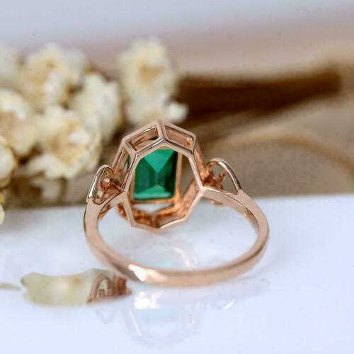 2.10 Ct Emerald Cut Green Emerald Rose Gold Over On 925 Sterling Silver Halo Engagement Ring