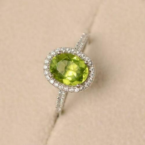 2.25 Ct Oval Cut Green Peridot 925 Sterling Silver August Birthstone Anniversary Gift Ring