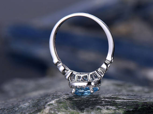 2.20 Ct Cushion Cut Blue Topaz Diamond Halo Engagement Ring 925 Sterling Silver - atjewels.in
