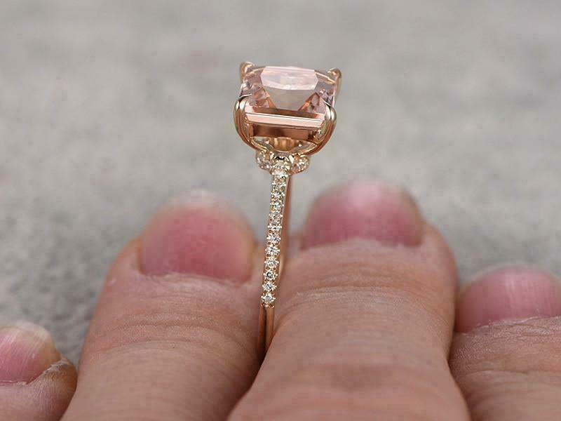 2.20 Ct Princess Cut Peach Morganite Solitaire W/Accents Engagement Ring 925 Sterling Silver