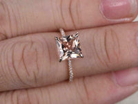 2.20 Ct Princess Cut Peach Morganite Solitaire W/Accents Engagement Ring 925 Sterling Silver