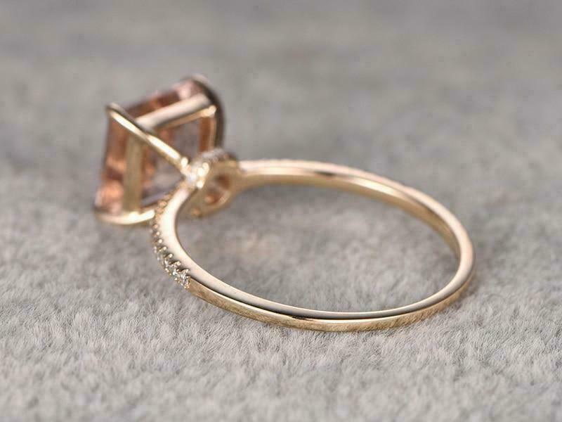 2.20 Ct Princess Cut Peach Morganite Solitaire W/Accents Engagement Ring 925 Sterling Silver
