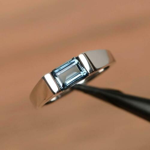 1.30 CT Emerald Cut London Blue Topaz 925 Sterling Silver Solitaire Engagement Ring
