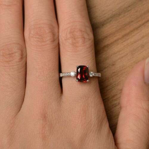 2.30 Ct Cushion Cut Red Garnet Solitaire Engagement Ring 925 Sterling Silver