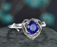 2.30 Ct Round Cut Blue Sapphire Solitaire Rose Proposal Ring 14k White Gold Over On 925 Silver