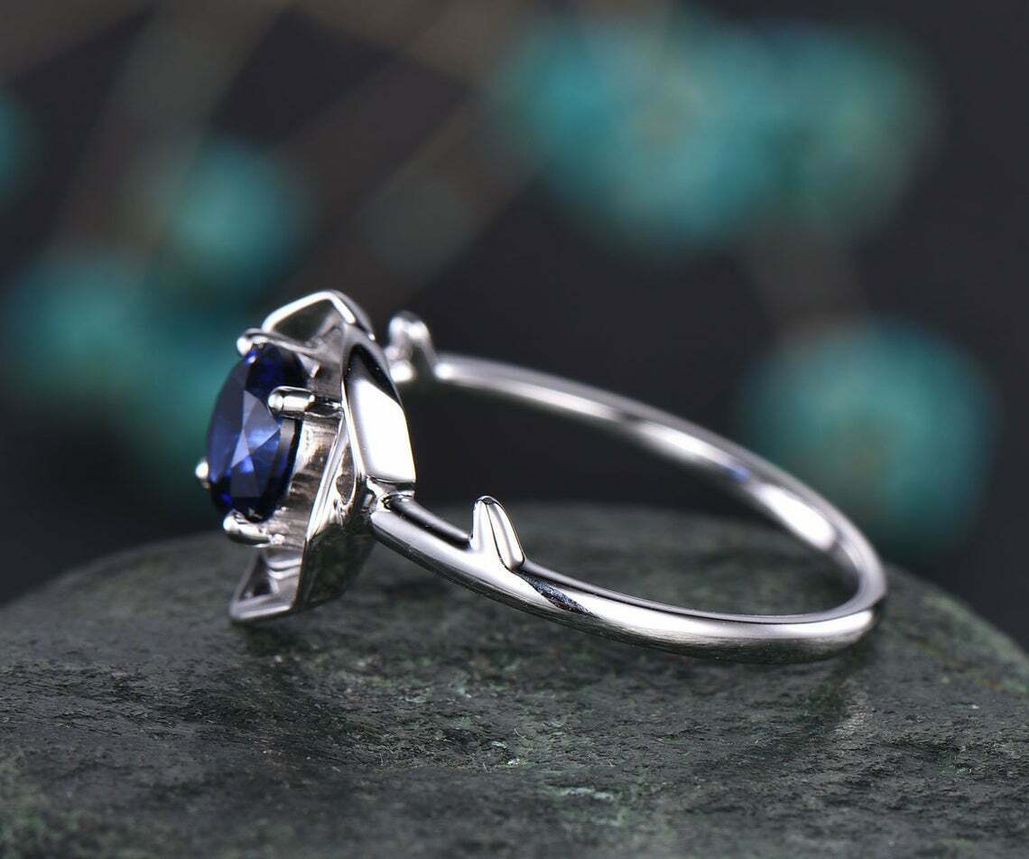2.30 Ct Round Cut Blue Sapphire Solitaire Rose Proposal Ring 14k White Gold Over On 925 Silver
