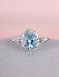2.35 Ct Oval Cut Aquamarine Diamond 925 Sterling Silver Halo Engagement Ring For Her