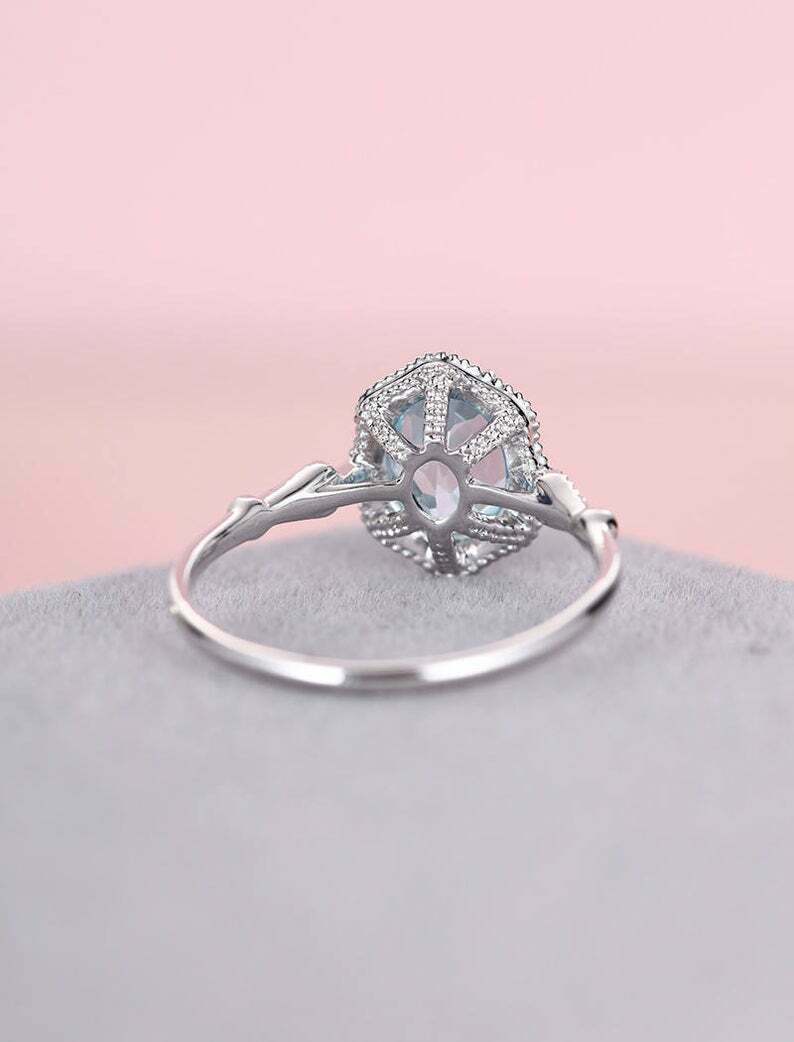 2.35 Ct Oval Cut Aquamarine Diamond 925 Sterling Silver Halo Engagement Ring For Her