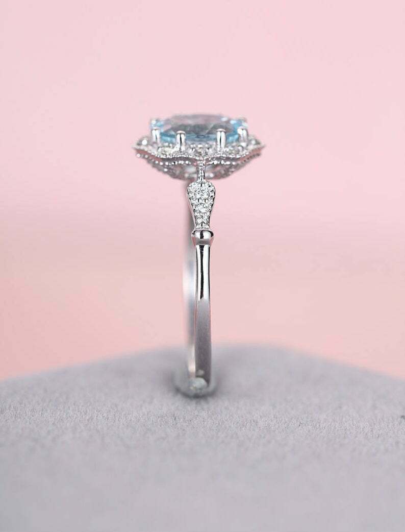 2.35 Ct Oval Cut Aquamarine Diamond 925 Sterling Silver Halo Engagement Ring For Her