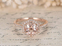 2.30 Ct Round Cut Peach Morganite Halo Engagement Ring Rose Gold Over On 925 Sterling Silver