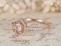 2.30 Ct Round Cut Peach Morganite Halo Engagement Ring Rose Gold Over On 925 Sterling Silver