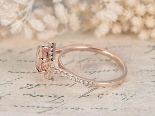 2.30 Ct Round Cut Peach Morganite Halo Engagement Ring Rose Gold Over On 925 Sterling Silver