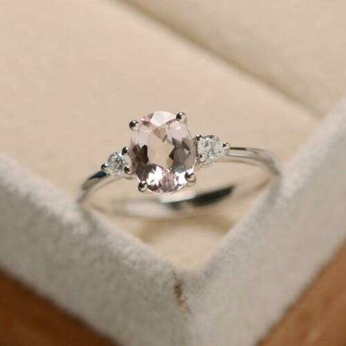 2.40 Ct Oval Cut Peach Morganite 925 Sterling Silver Three-Stone Gorgeous Engagement Ring
