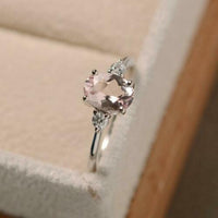 2.40 Ct Oval Cut Peach Morganite 925 Sterling Silver Three-Stone Gorgeous Engagement Ring
