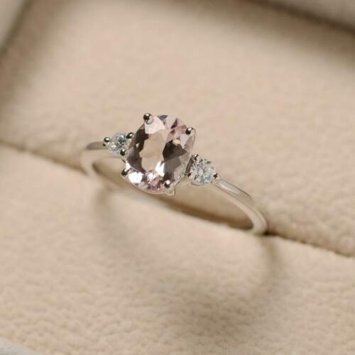 2.40 Ct Oval Cut Peach Morganite 925 Sterling Silver Three-Stone Gorgeous Engagement Ring
