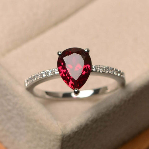 2.40 Ct Pear Cut Red Garnet Diamond 925 Sterling Silver Solitaire W/Accents Women's Ring
