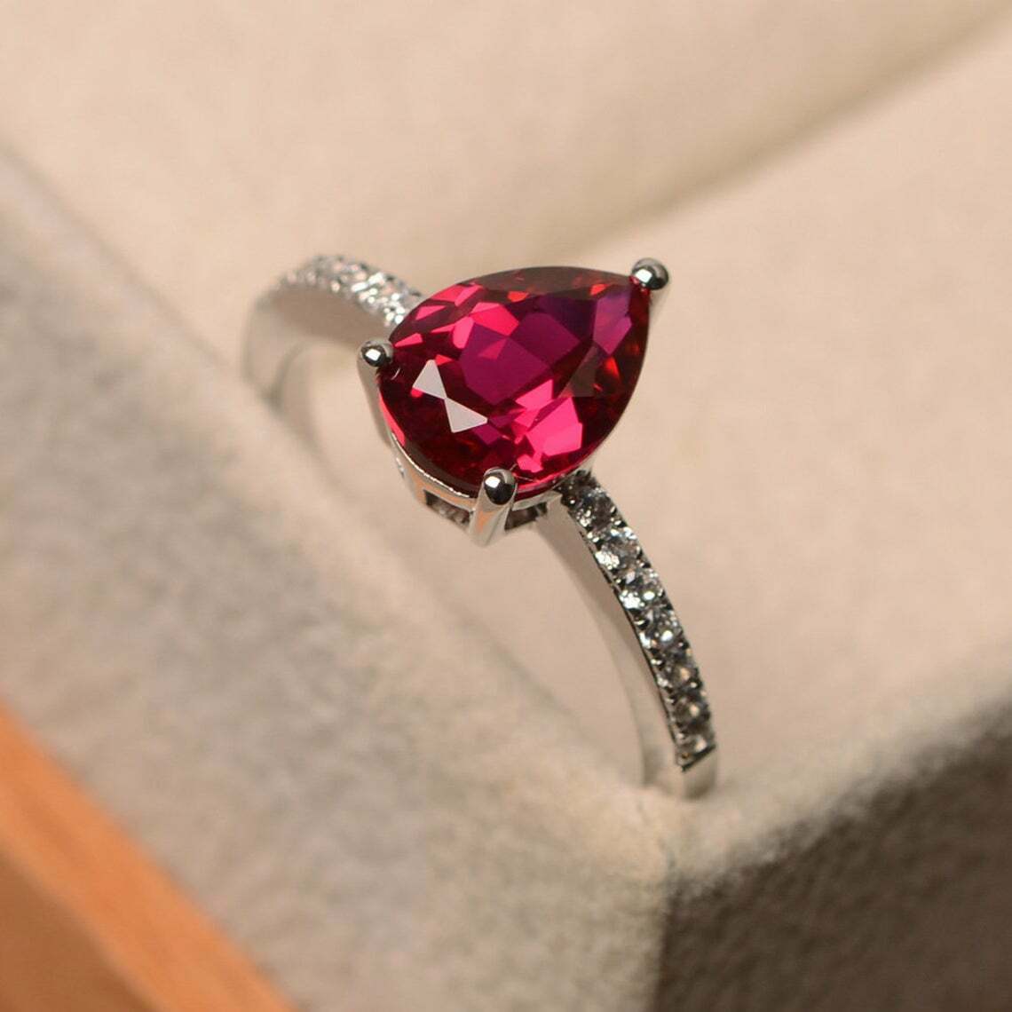 2.40 Ct Pear Cut Red Garnet Diamond 925 Sterling Silver Solitaire W/Accents Women's Ring