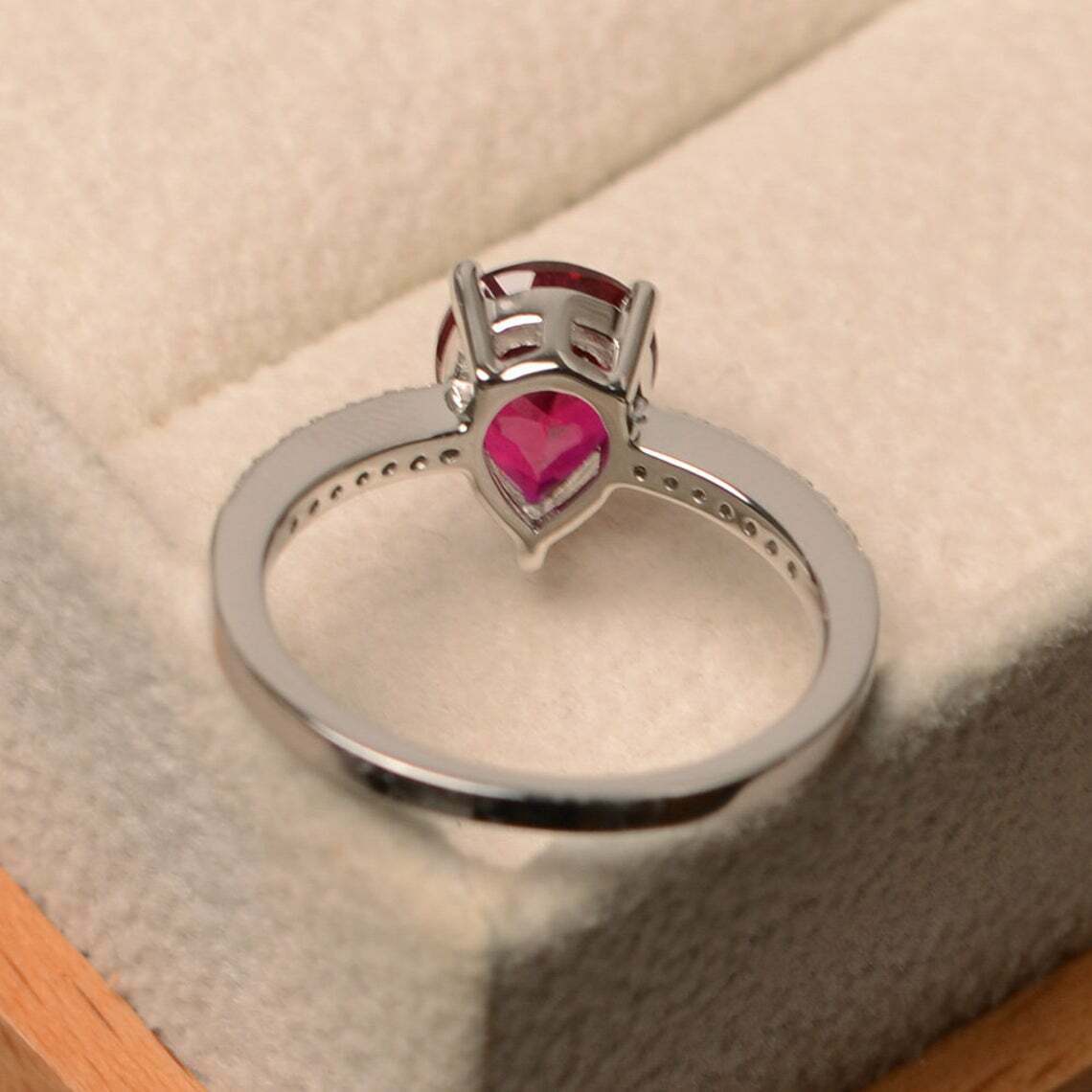 2.40 Ct Pear Cut Red Garnet Diamond 925 Sterling Silver Solitaire W/Accents Women's Ring