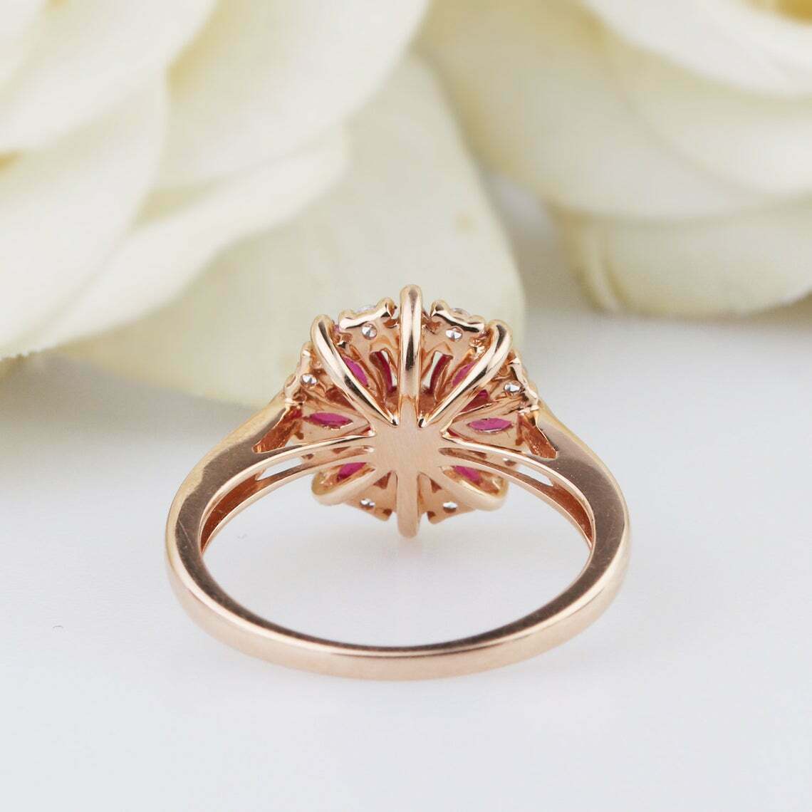 2.50 Ct Marquise Cut Red Ruby Glamorous Engagement Ring 14K Rose Gold Finish On 925 Sterling Silver