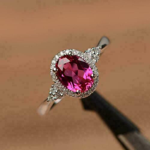 2.50 Ct Oval Cut Pink Ruby 925 Sterling Silver Promise Engagement Ring For Her