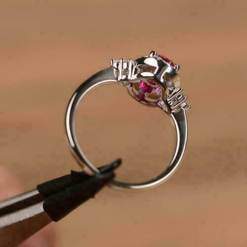 2.50 Ct Oval Cut Pink Ruby 925 Sterling Silver Promise Engagement Ring For Her