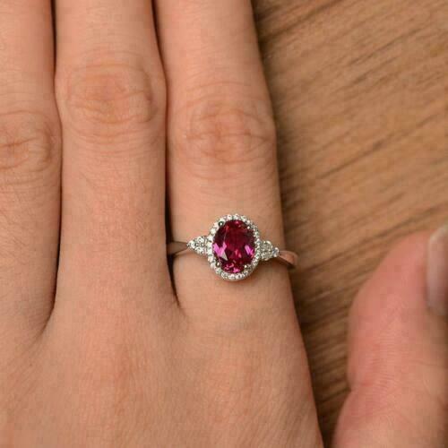 2.50 Ct Oval Cut Pink Ruby 925 Sterling Silver Promise Engagement Ring For Her