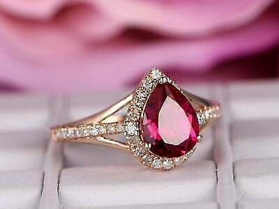 2.50 Ct Pear Cut Red Ruby 925 Sterling Silver Halo Engagement Wedding Women's Ring