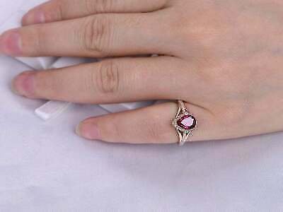 2.50 Ct Pear Cut Red Ruby 925 Sterling Silver Halo Engagement Wedding Women's Ring