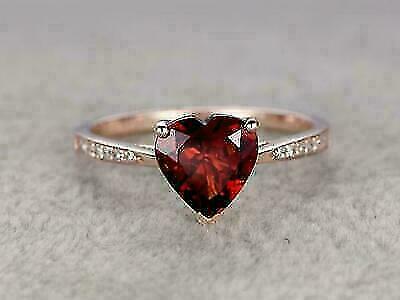 2.5 Ct Heart Cut Red Ruby Solitaire Proposal Ring 14K Rose Gold Over On 925 Sterling Silver
