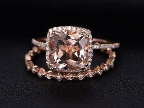 2.50 Ct Cushion Cut Morganite 925 Sterling Silver Bridal Wedding Band Ring Set - atjewels.in
