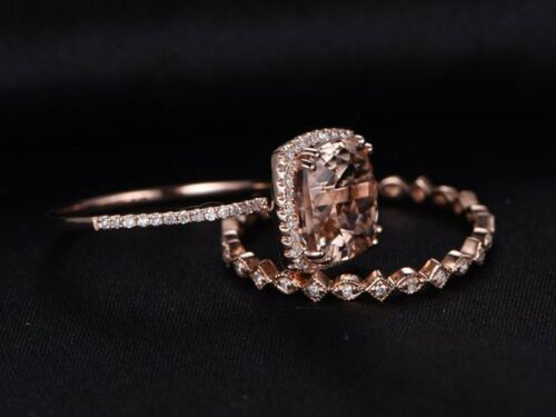 2.50 Ct Cushion Cut Morganite 925 Sterling Silver Bridal Wedding Band Ring Set - atjewels.in