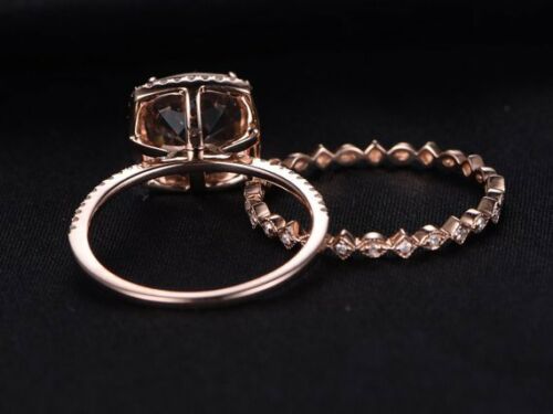 2.50 Ct Cushion Cut Morganite 925 Sterling Silver Bridal Wedding Band Ring Set - atjewels.in