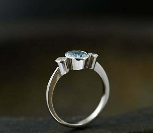 1.70 Ct Round Cut London Blue Topaz 925 Sterling Silver Three-Stone Promise Ring