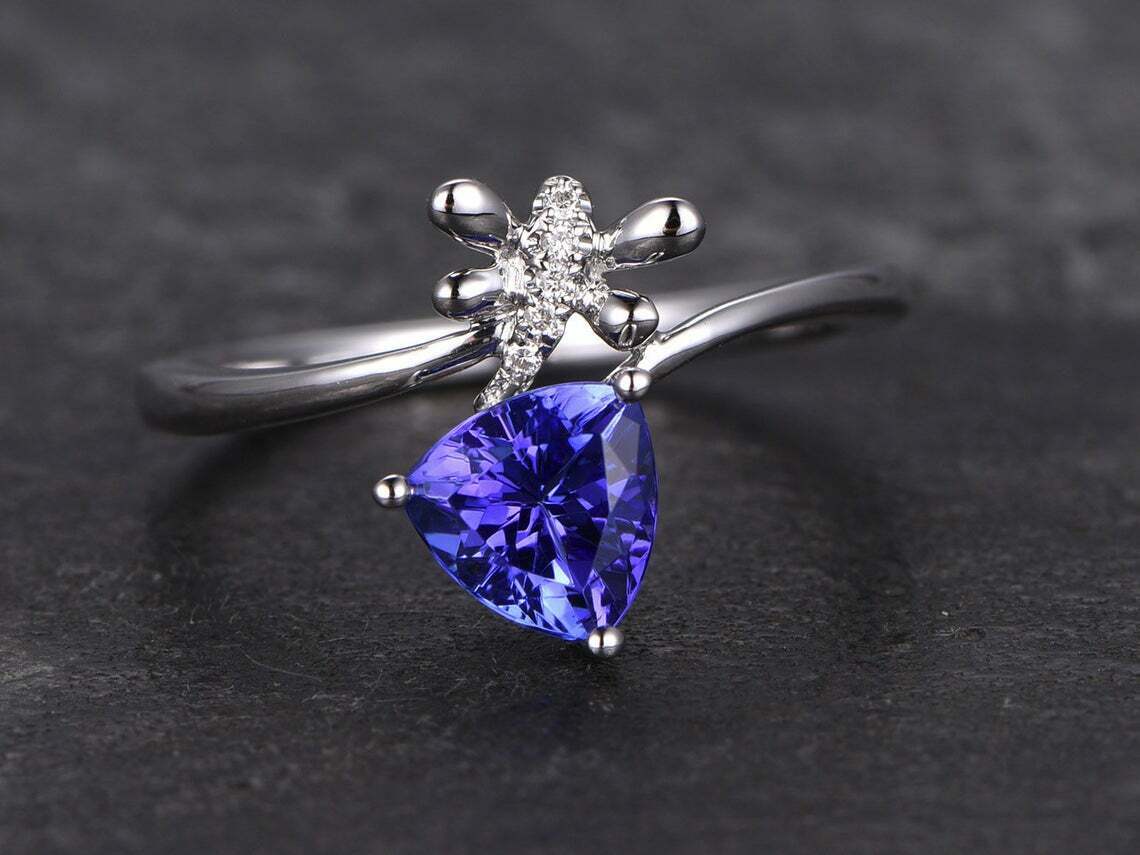 2.80 Ct Trillion Cut Blue Tanzanite Diamond 925 Sterling Silver Solitaire Ring