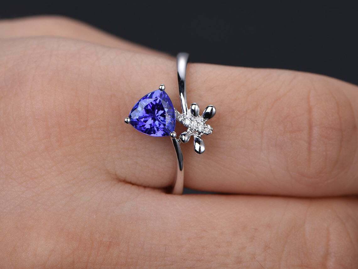 2.80 Ct Trillion Cut Blue Tanzanite Diamond 925 Sterling Silver Solitaire Ring