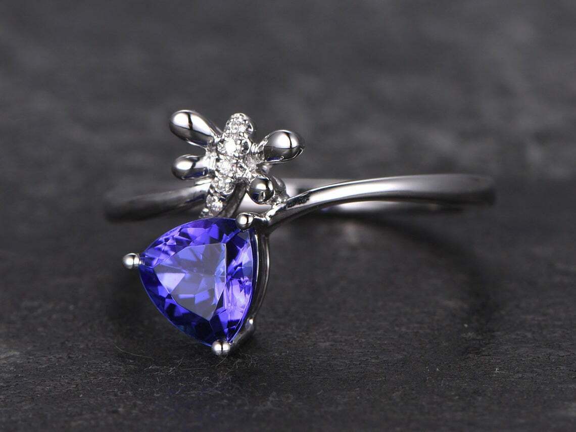 2.80 Ct Trillion Cut Blue Tanzanite Diamond 925 Sterling Silver Solitaire Ring