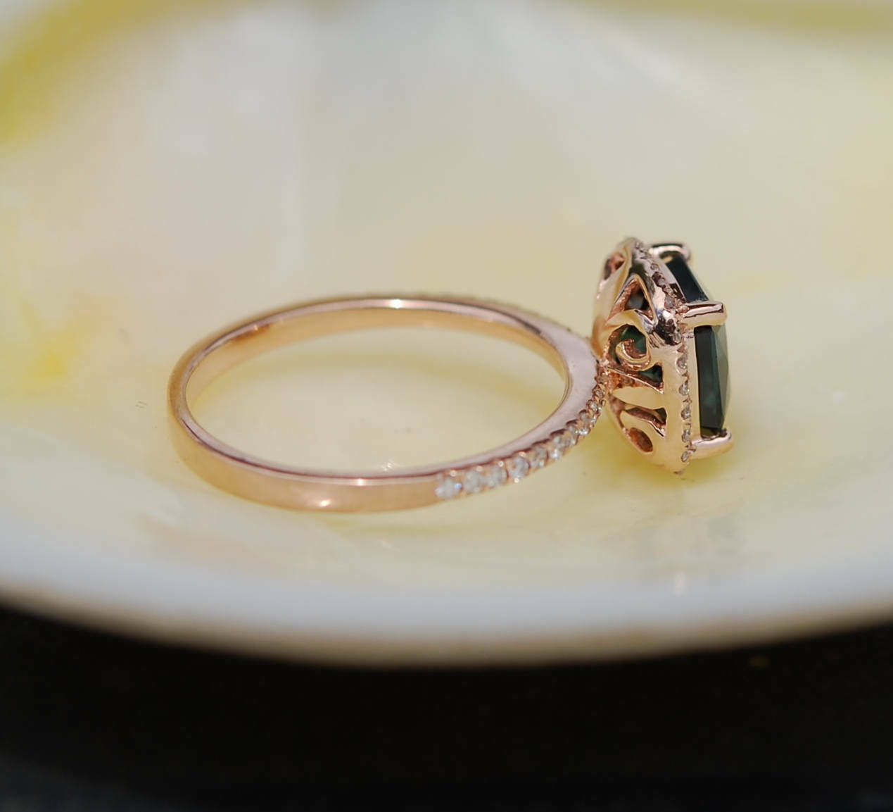 2.88 Ct Cushion Cut Green Emerald 14K Rose Gold Over 925 Sterling Silver Engagement Ring
